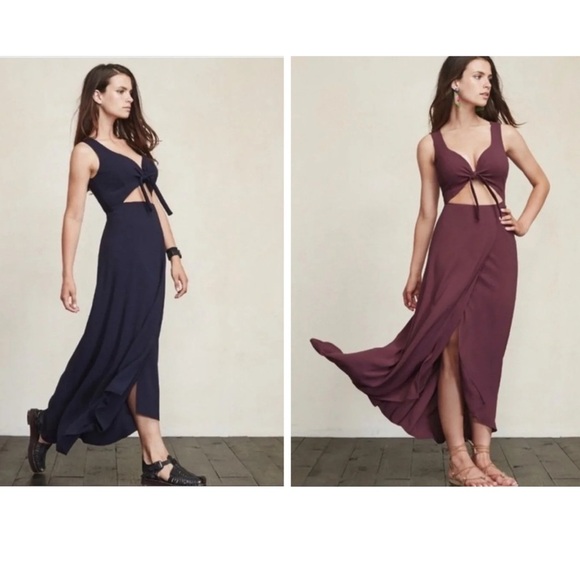 Reformation Navy Blue Kai Front Tie Wrap Maxi Dress Size XS - Picture 1 of 13